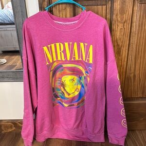 NIRVANA Pink Crew Neck Sweater with Graphic Design